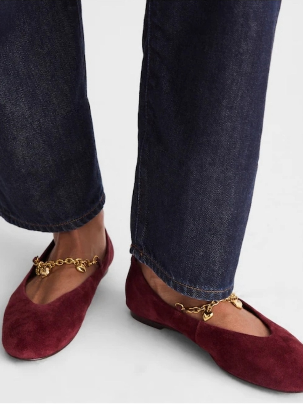 Madewell Wine Suede Ballet Flats with Gold Chain